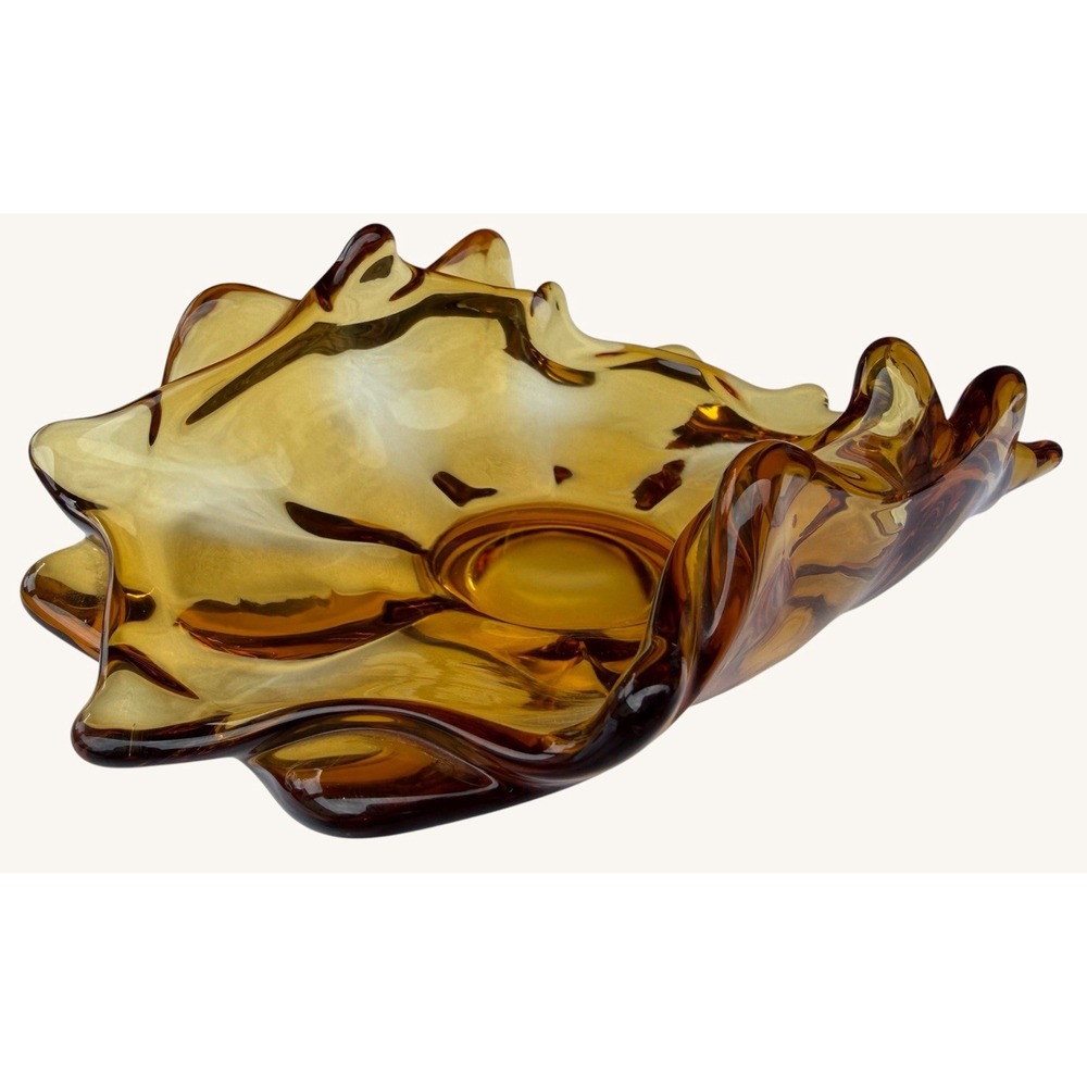 Vintage Viking Glass Amber Epic Double Crimped Footed Bowl Candy Dish MCM 8"